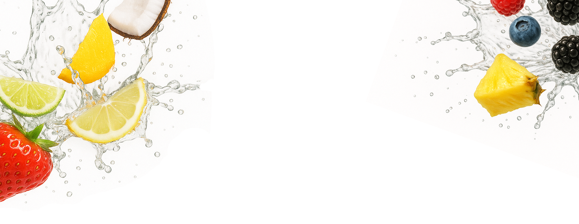 Fruits with water splashes on a white background